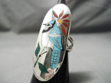 Native American Huge Important Uni Quam Bluejay Turquoise Sterling Silver Ring-Nativo Arts