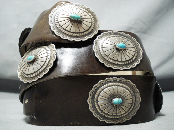 Incredible Vintage Native American Navajo Turquoise Sterling Silver Concho Belt Old-Nativo Arts