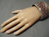 Huge Chunky Red Coral Native American Navajo Sterling Silver Bracelet Cuff-Nativo Arts