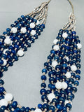 Native American Important Rye Whitegoat Lapis Freshwater Pearl Heishi Necklace-Nativo Arts