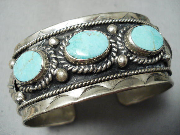 Heavy Vintage Navajo/ Mexican Turquoise Sterling Silver Bracelet Old –  Nativo Arts