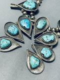 229 Gram Vintage Native American Navajo Turquoise Sterling Silver Squash Blossom Necklace-Nativo Arts