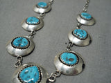 Amazing Vintage Native American Navajo Anderson Deepset Turquoise Sterling Silver Necklace-Nativo Arts