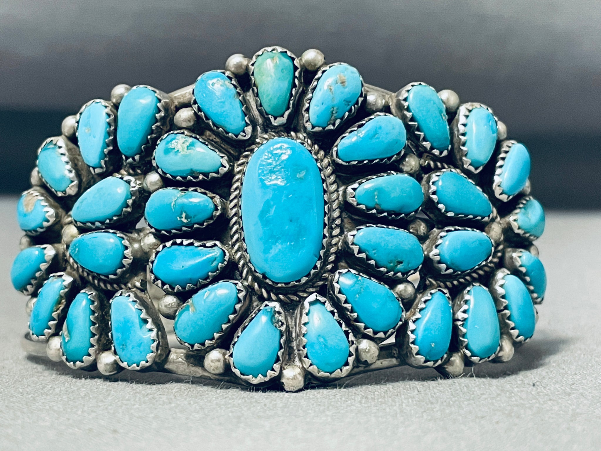 Remarkable Vintage Signed Native American Navajo Turquoise Cluster Ste Nativo Arts