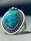 Impressive Vintage Native American Navajo Blue Gem Turquoise Sterling Silver Ring-Nativo Arts