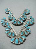 Magnificent Native American Navajo Turquoise Sterling Silver Collar Protector Pins-Nativo Arts