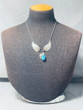 Beautiful Vintage Native American Navajo Turquoise Sterling Silver Leaf Necklace-Nativo Arts