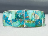 One Of The Most Unique Vintage Native American Navajo Turquoise Inlay Sterling Silver Bracelet-Nativo Arts