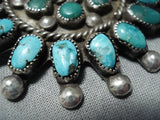 Marvelous Vintage Native American Navajo Cerrillos, Kingman Turquoise Sterling Silver Pin Old-Nativo Arts