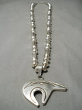 One Of The Best Vintage Native American Navajo Hand Tooled Sterling Silver Bear Necklace-Nativo Arts