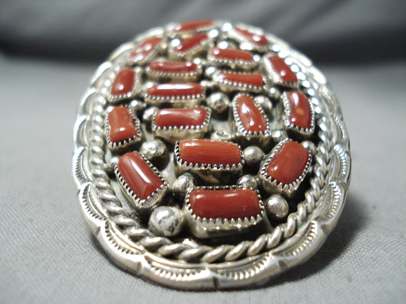 One Of The Chunkiest Native American Navajo Coral Sterling Silver Ring-Nativo Arts
