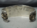 Detailed Al Chee Vintage Native American Navajo Soaring Eagle Sterling Silver Gold Bracelet-Nativo Arts