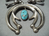 Early Superior Vintage Native American Navajo Turquoise Sterling Silver Squash Blossom Necklace-Nativo Arts