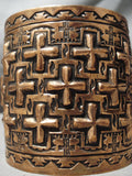 Huge Native American Navajo Cross Christian Hand Tooled Copper Bracelet- Wide!!-Nativo Arts