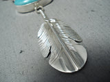 Impressive Navajo Native American Turquoise Sterling Silver Feathers Necklace-Nativo Arts