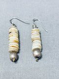 Native American Vintage Santo Domingo White Shell Sterling Silver Earrings-Nativo Arts