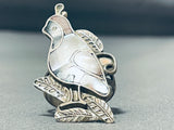 Superb Vintage Native American Zuni Inlay Mother Of Pearl Quail Sterling Silver Ring-Nativo Arts