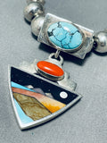 Native American Important Comanche Apache Turquoise Inlay Vintage Sterling Silver Necklace-Nativo Arts