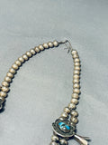 Bisbee Turquoise Vintage Native American Navajo Sterling Silver Squash Blossom Necklace-Nativo Arts