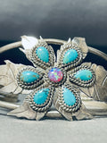 So Beautiful! Happy Vintage Native American Navajo Opal Turquoise Sterling Silver Leaf Bracelet-Nativo Arts