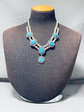 Signed Vintage Native American Navajo Sleeping Beauty Turquoise Sterling Silver Necklace-Nativo Arts