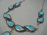 Stunning Vintage Native American Navajo Choker Inlay Turquoise Sterling Silver Necklace-Nativo Arts