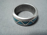 Fabulous Vintage Native American Navajo Turquoise Sterling Silver Band Ring Old-Nativo Arts