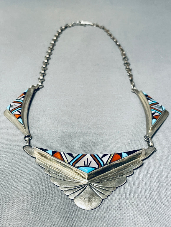 Unbelievable Vintage Native American Zuni Turquoise Mother Of Pearl Sterling Silver Necklace-Nativo Arts