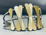 Native American One Of Most Unique Vintage Navajo Yellow Shell Inlay Sterling Silver Bracelet-Nativo Arts