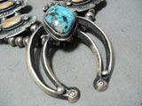 Fabulous Vintage Native American Navajo Turquoise Shell Sterling Silver Squash Blossom Necklace-Nativo Arts