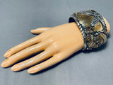 122 Gram Vintage Al Chee Native American Navajo Gold Sterling Silver Eagle Bracelet-Nativo Arts