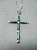 Marvelous Vintage Native American Navajo Turquoise Sterling Silver Cross Necklace-Nativo Arts