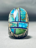 One Of The Most Unique Vintage Native American Navajo Turquoise Inlay Sterling Silver Ring-Nativo Arts
