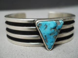 Deep Channels Vintage Native American Navajo Turquoise Sterling Silver Bracelet Old-Nativo Arts