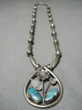 Marvelous Vintage Native American Navajo Pilot Mountain Turquoise Sterling Silver Necklace Old-Nativo Arts
