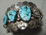 One Of The Best Vintage Native American Navajo Turquoise Sterling Silver Flower Bracelet Old-Nativo Arts