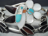 Detailed Intricate Vintage Native American Zuni Hummingbird Turquoise Sterling Silver Bracelet-Nativo Arts