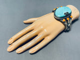 Colossal Native American Navajo Signed 8 Turquoise Orange Spiny Sterling Silver Bracelet-Nativo Arts