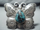Beautiful San Felipe Pilot Mountain Turquoise Sterling Silver Butterfly Ring-Nativo Arts
