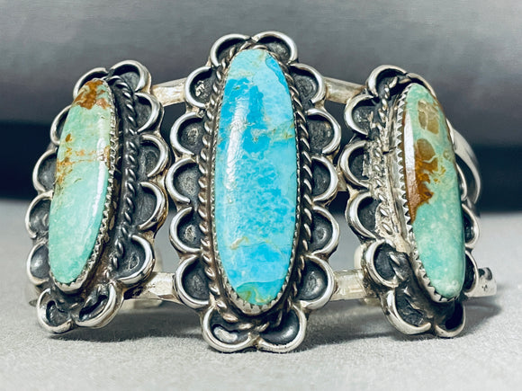 Museum Vintage Native American Navajo Long Turquoise Sterling Silver Bracelet Cuff-Nativo Arts