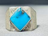 Men's Diamond Shaped Turquoise Vintage Native American Navajo Sterling Silver Ring-Nativo Arts