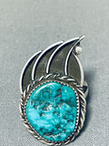 Authentic Vintage Native American Navajo Old Kingman Turquoise Sterling Silver Bear Paw Ring-Nativo Arts