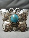 Native American Huge Butterfly Love Vintage Navajo Turquoise Sterling Silver Ring Old-Nativo Arts