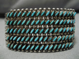Opulent Vintage Native American Navajo Slanted Turquoise Sterling Silver Bracelet Old-Nativo Arts
