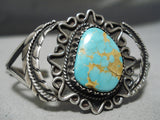 Stunning Vintage Native American Navajo #8 Turquoise Sterling Silver Leaf Bracelet Old-Nativo Arts