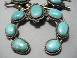 Authentic Vintage Native American Navajo Domed Turquoise Sterling Silver Squash Blossom Necklace-Nativo Arts
