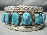 Wave Expert Vintage Native American Navajo Morenci Turquoise Sterling Silver Bracelet Old-Nativo Arts