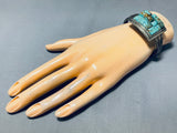 Thunderfoot Vintage Native American Navajo Green Turquoise Inlay Sterling Silver Bracelet-Nativo Arts
