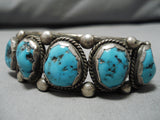 Magnificent Vintage Native American Navajo Morenci Turquoise Sterling Silver Bracelet Old-Nativo Arts