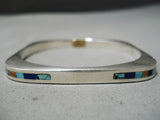 Native American Important Vintage Walapai Turquoise Sterling Silver Bangle Bracelet Old-Nativo Arts